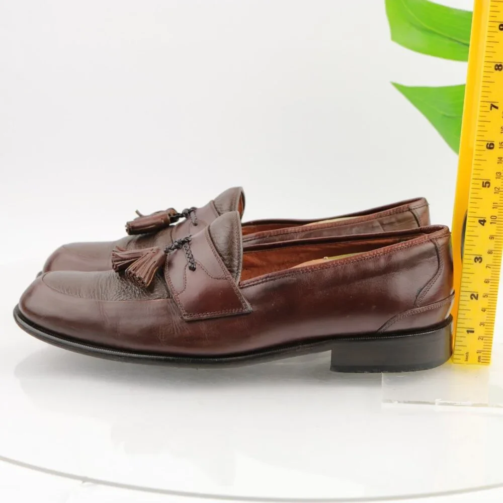 Vintage Brassboot Mens Tassel Loafer Size 10.5 Brown Leather Handmade Dress Shoe